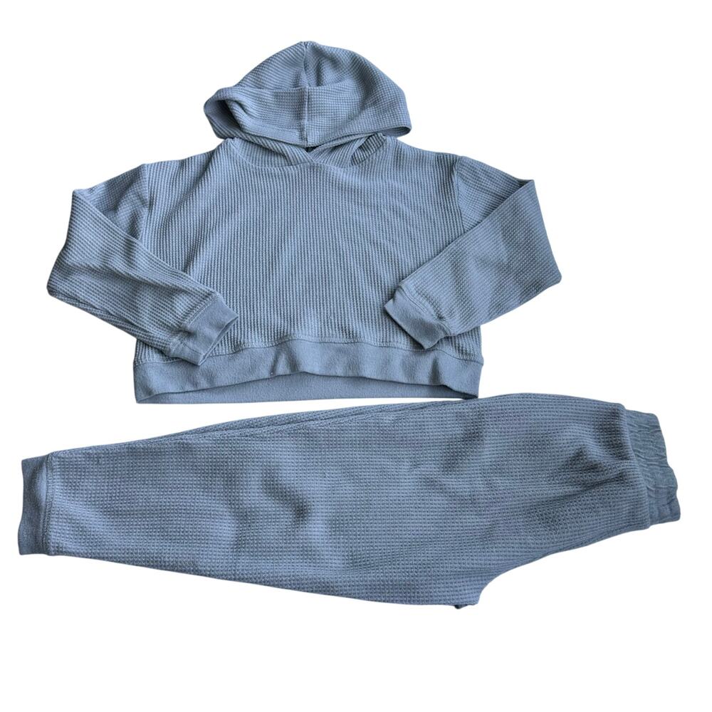 Olivia Kay Blue Waffle Knit Hoodie & Jogger Set - Medium